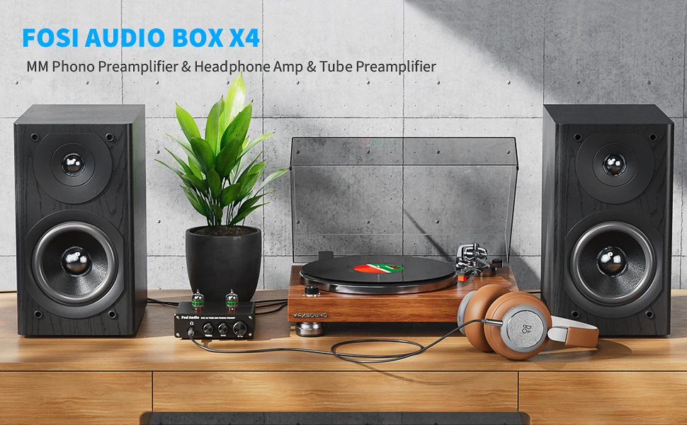 Fosi Audio Phono Preamp for Turntable Phonograph Preamplifier With 5654W Vacuum Tube Amplifier HiFi BOX X4 sub amp