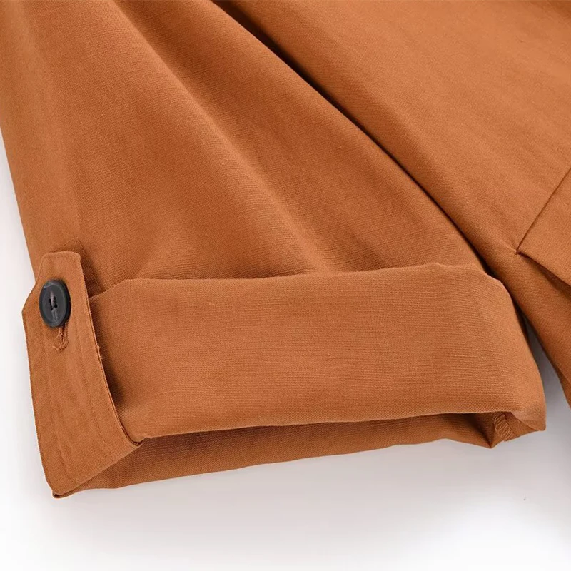 Pleated Pants 2 Pieces Sets For Women Short Sleeve V Neck Jacket High Waist Trousers Women's Suit 2025 Casual Woman Outfits