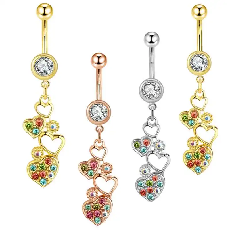 

Mix Colors 14G Belly Button Rings Dangle Stainless Steel Navel Rings Pink CZ Heart Butterfly Belly Rings Dangling Belly Piercing