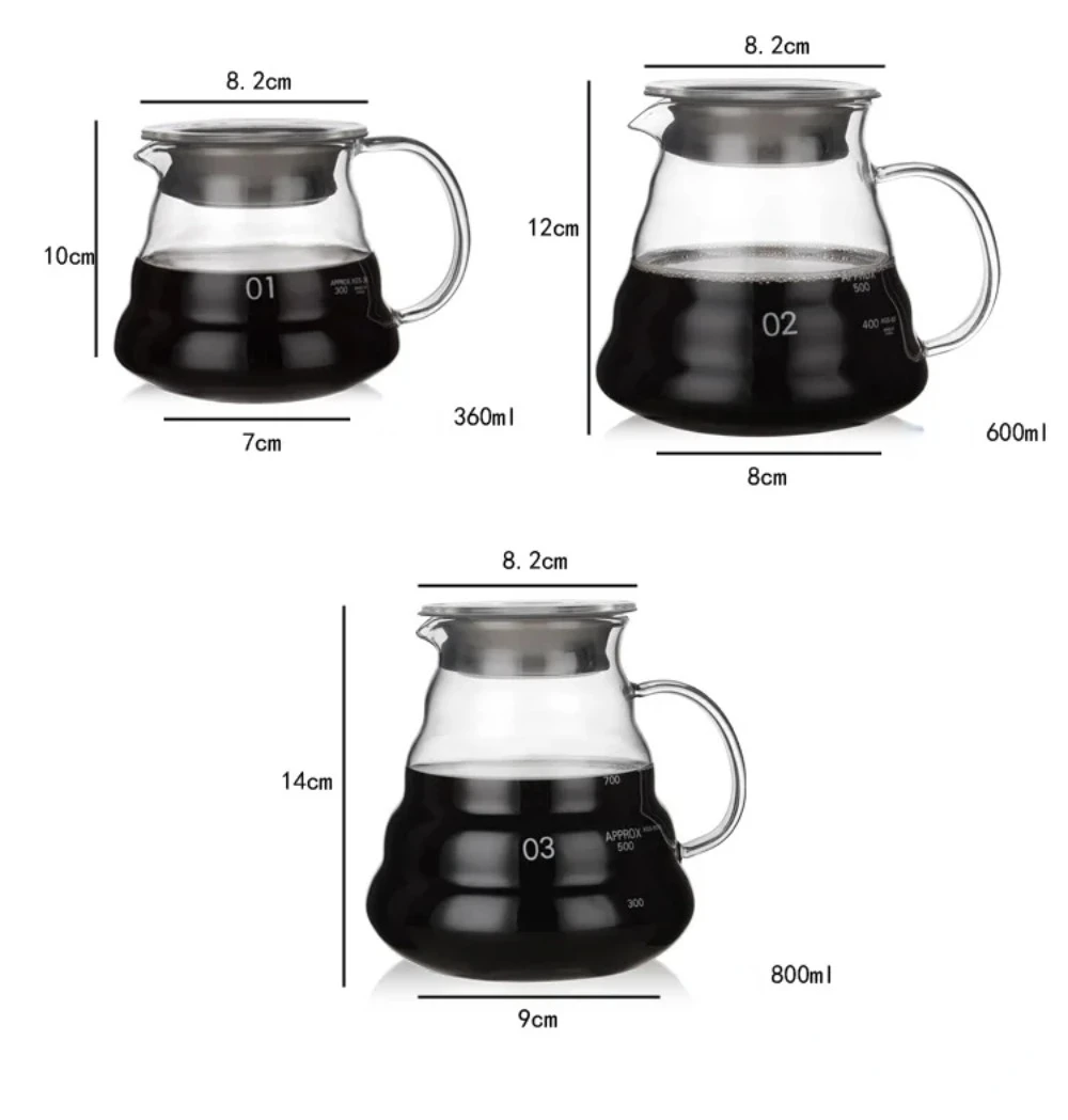 투명 유리 브루 드립 주전자, 커피 필터 주전자, 바리스타 붓기, 커피 메이커 포트, 360ml, 600ml, 800ml