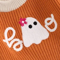 Toddler Baby Halloween Sweaters Long Sleeve Round Neck Ghost/Letter Embroidery Knit Tops Sweatshirts 6