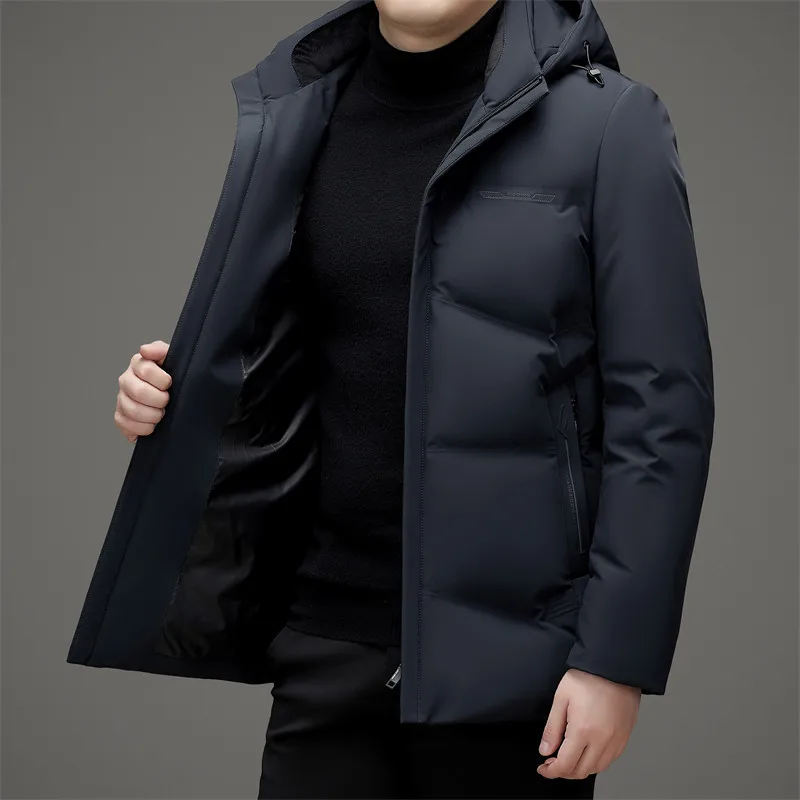Casual Winter Men's Warm Hooded Duck Down Jackets Outwear Solid Puffer Coats Business Windproof Thick Down Padded Clothing