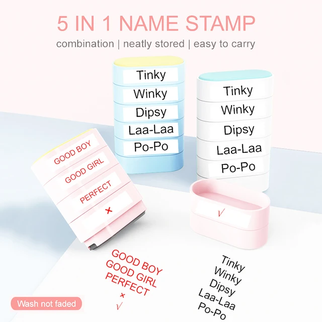 5 in 1 Children's Name Seal Custom Teacher Student's Name Stamp Kindergarten Clothes Waterproof Name Sticker Kawaii Montessori 1