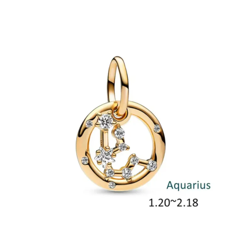 Abalorio Chapado en plata 925 para mujer, 12 signos del zodiaco, Color dorado, compatible con pulsera Europea Original, brazalete, joyería artesanal, regalo