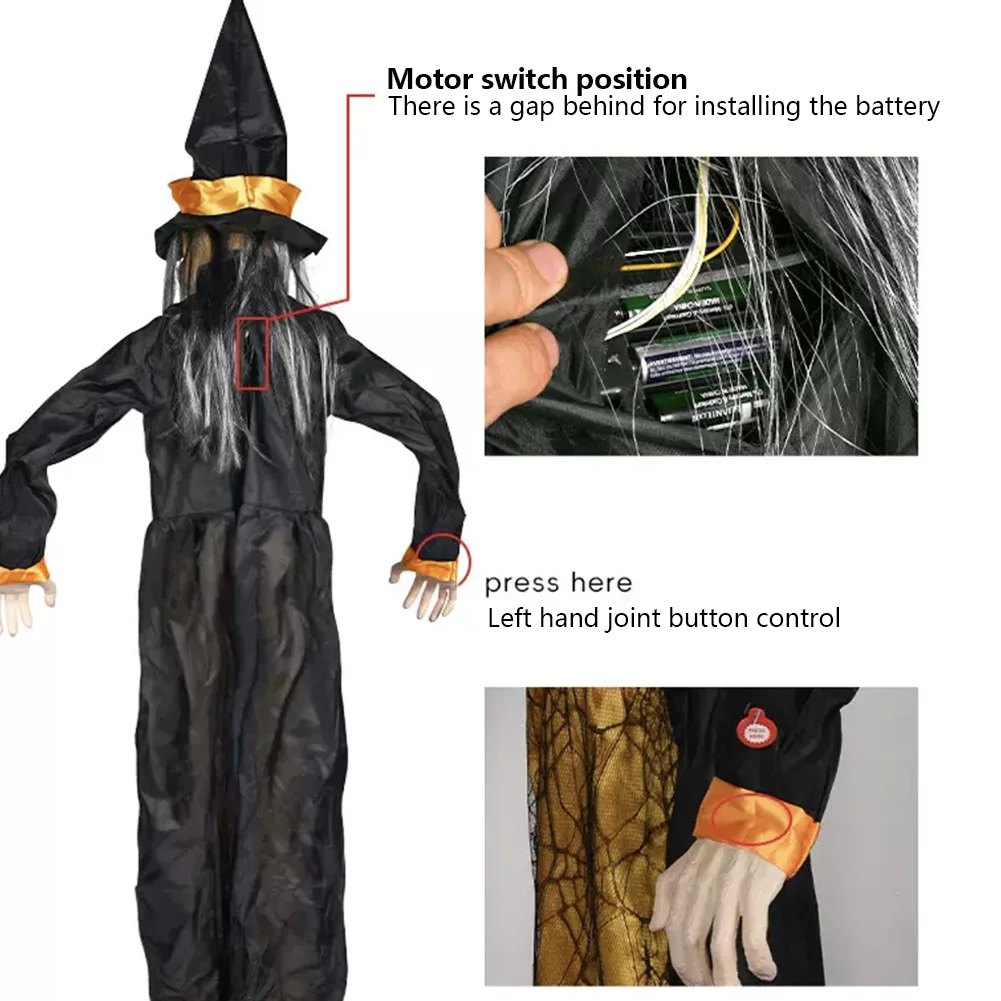 Halloween Eerie Illuminated Hanging Witch Horror Toy Voice Controlled Luminous Soundmaking Ghost Ghost House Horror Decoration