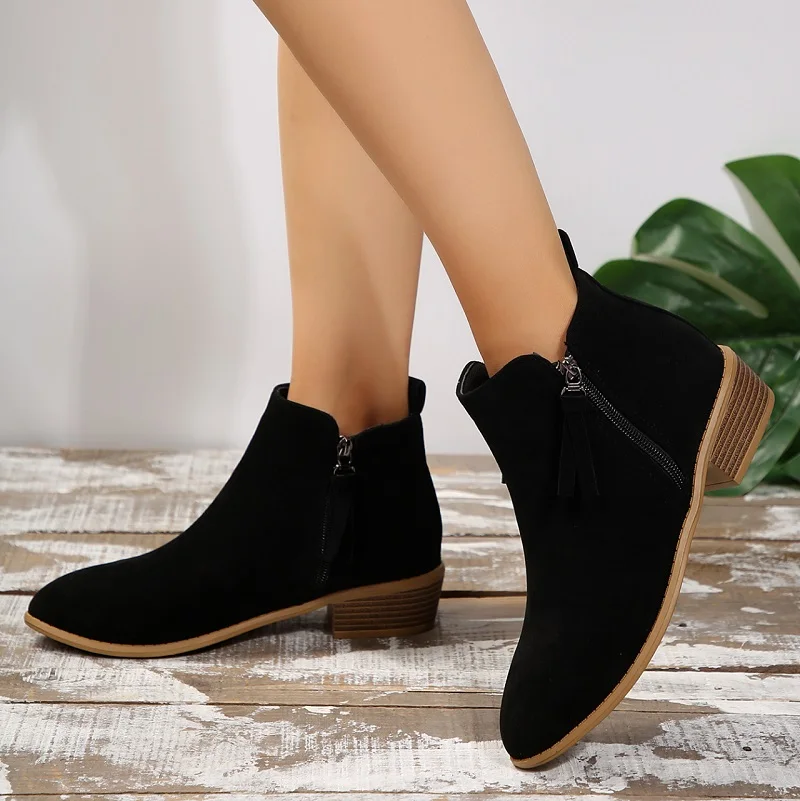 Stylish women's boots suede pointed zipper ankle boots Low heel comfort new autumn and winter plus size women's boots