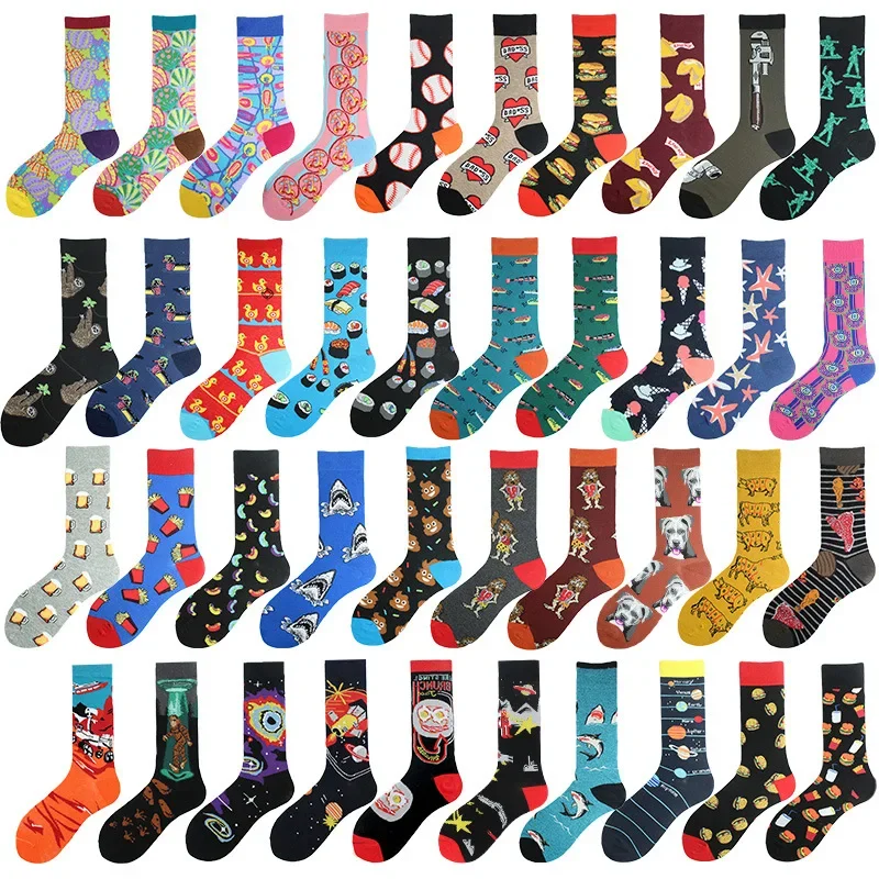 

Trend Harajuku Street Men Combed Cotton Socks Colorful Clown Guitar Creative Novelty Pattern Happy Casual Skate Motion Sokken