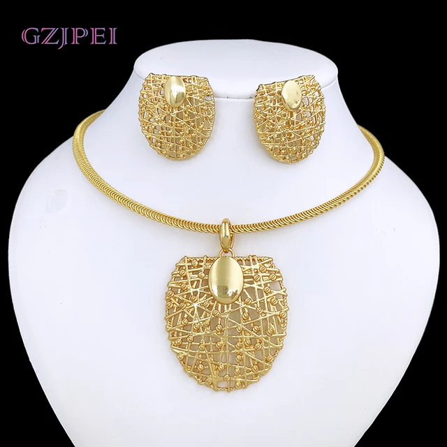 Ensemble de boucles d'oreilles et collier couleur or pour femmes, pendentif ras du cou Unique, ensemble de 3 pièces, bijoux, accessoires de qualité, livraison gratuite 1