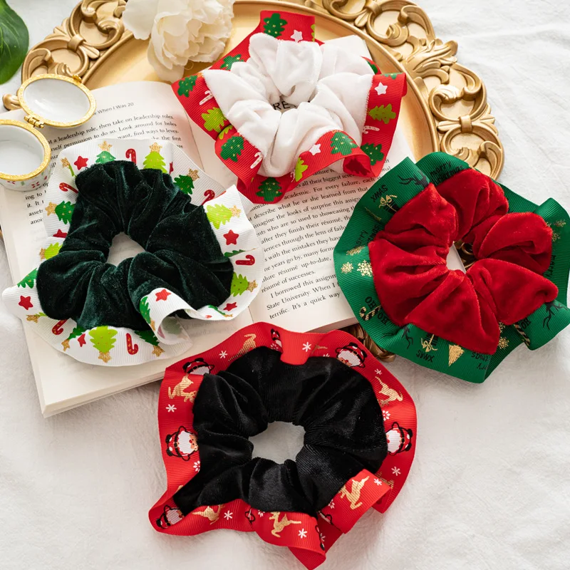 

2023 Winter Velvet Cloth Christmas Large Intestine Hair Ring Head Rope Hot Selling Ribbon Craft High Elasticity Scrunchies