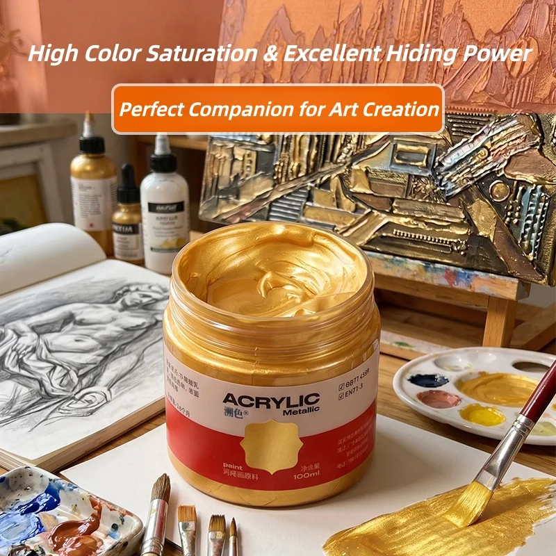 100ml Golden Pearlescent Acrylic Paint - Waterproof Metallic Pigment