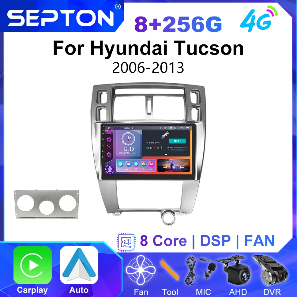 

SEPTON CarPlay Android 12 Car Auto Radio for Hyundai Tucson 2006-2013 8Core Navigation Stereo GPS Multimedia Video Player 2Din