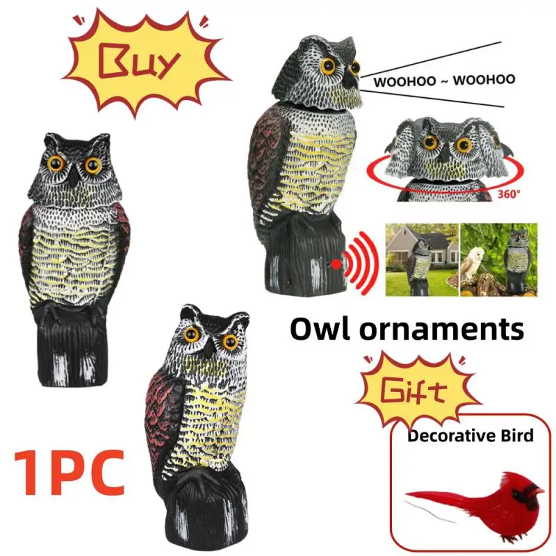 

1pc Realistic Bird Scarer Rotating Head Sound Owl Prowler Decoy Protection Repellent Pest Control Scarecrow Garden Yard Move