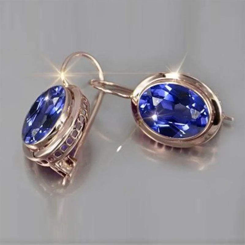 Dazzling Elegant Women Fashion Gold Color Earring Blue Hoop Earrings Female Wedding Jewelry Gifts Bijoux Femme