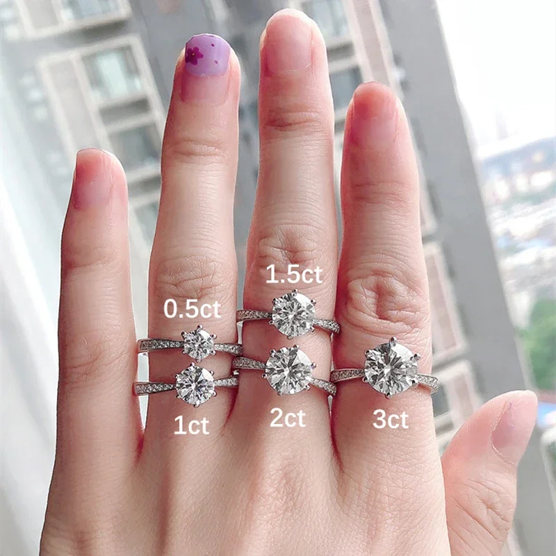 NKHOG Real 3 Carat Moissanite Rings For Women 925 Sterling Silver Classic 6 Claws Engagement Band Jewelry Romantic Wedding Ring 3