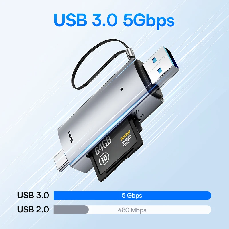 Lecteur De Cartes Multi-usb 2 En 1, 3.0 Mo/s, Type C à SD Micro SD TF, 2TB  - Baseus