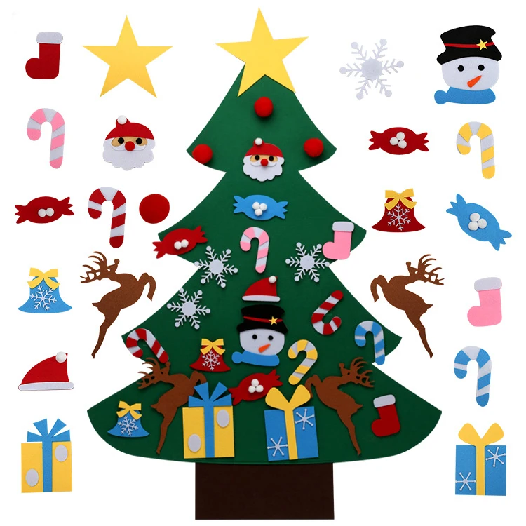 

2021 Felt Christmas Decoration 30Pcs Ornaments Felt Xmas Tree Set Kids DIY Felt Christmas Tree