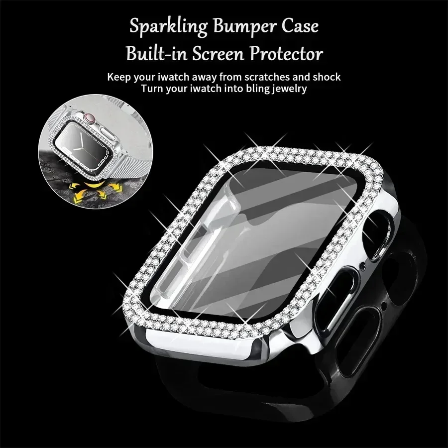 Luxury Diamond Hard PC Bumper with Screen Protector for Smartwatch - Bling Glass+Cover