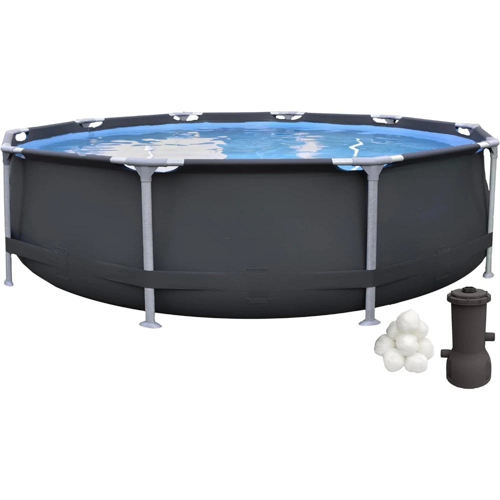

10' ft. x 30" inch Fiberglass Frame Backyard Above Ground Swimming Pool with 530-Gallon Filtration Pump