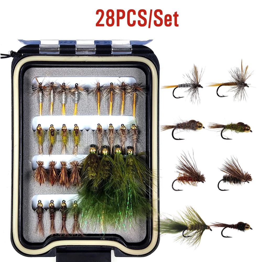 Vtwins Dry Wet Flies Box Set Kit 28pcs Fly Fishing Lures Trout