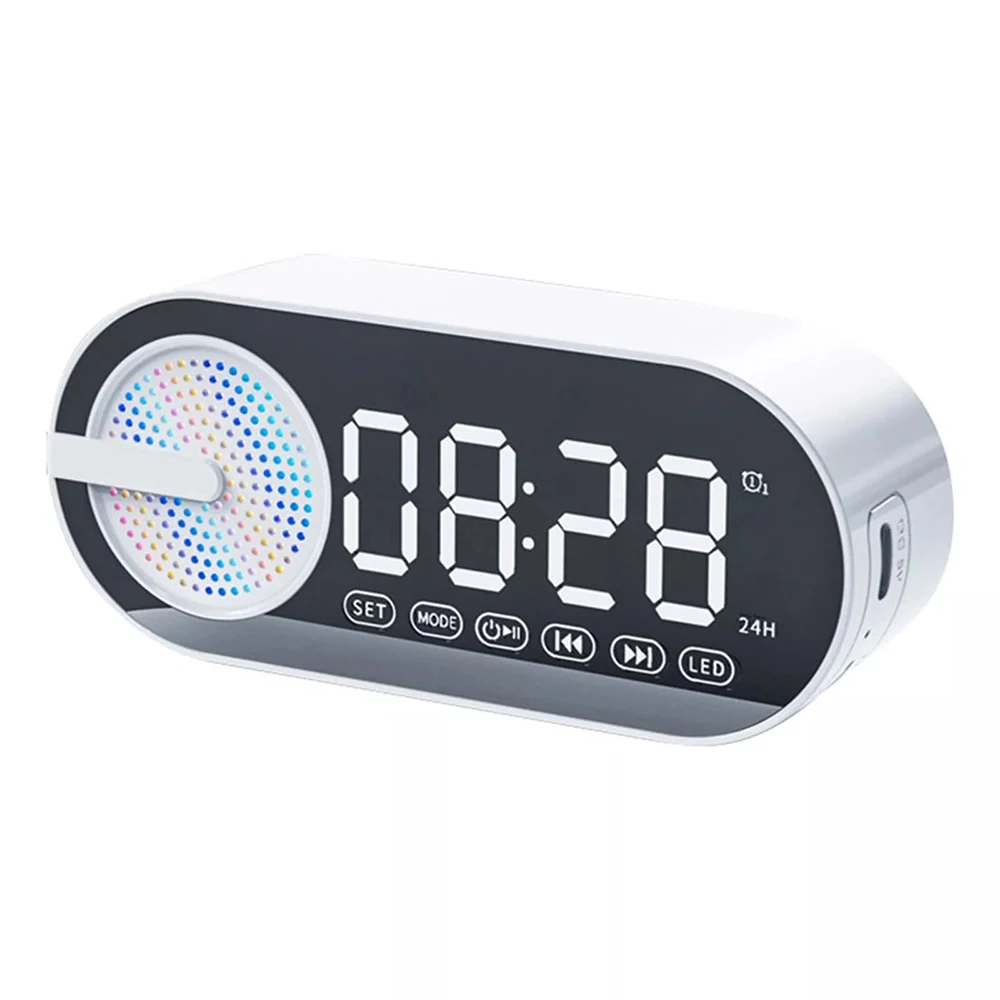 Wireless Bluetooth Speaker Alarm Clock LED Mirror Display 3D Stereo Sound Music Player with RGB Light FM Radio for Room Office