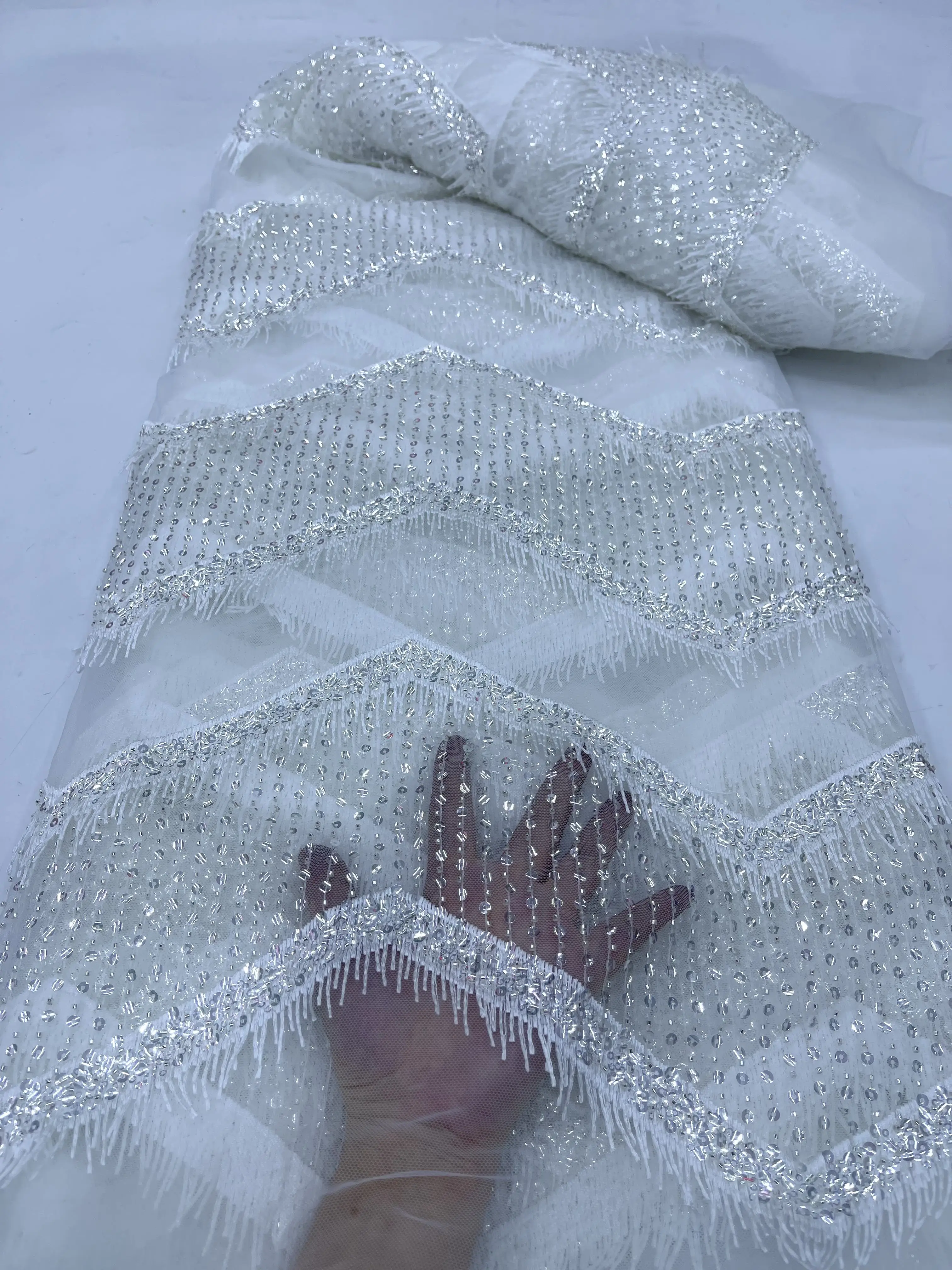 

Африканские Роскошные блестящие бусины Eleagnt, кружевная ткань 2024, 5 ярдов, высокое качество, французская сетка, Тюль с вышивкой, Свадебное кружево для невесты JY