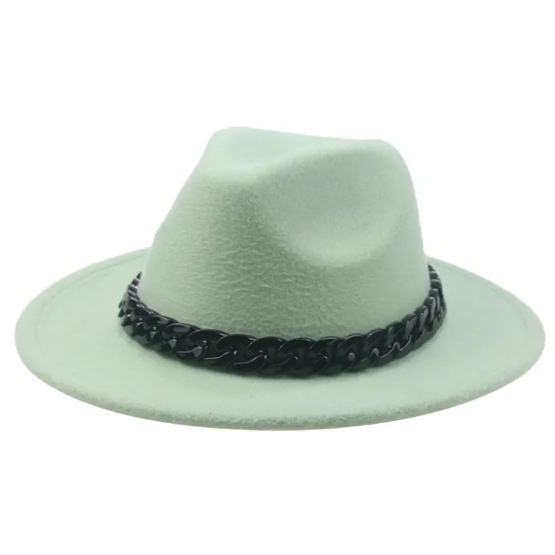 Hat Fedoras Women Fedora Hats Autumn Winter Felt Accessories Wedding Church Casual Solid Chain Fashion Fedora Hat Chapeau Femme grey fedora hat Fedoras