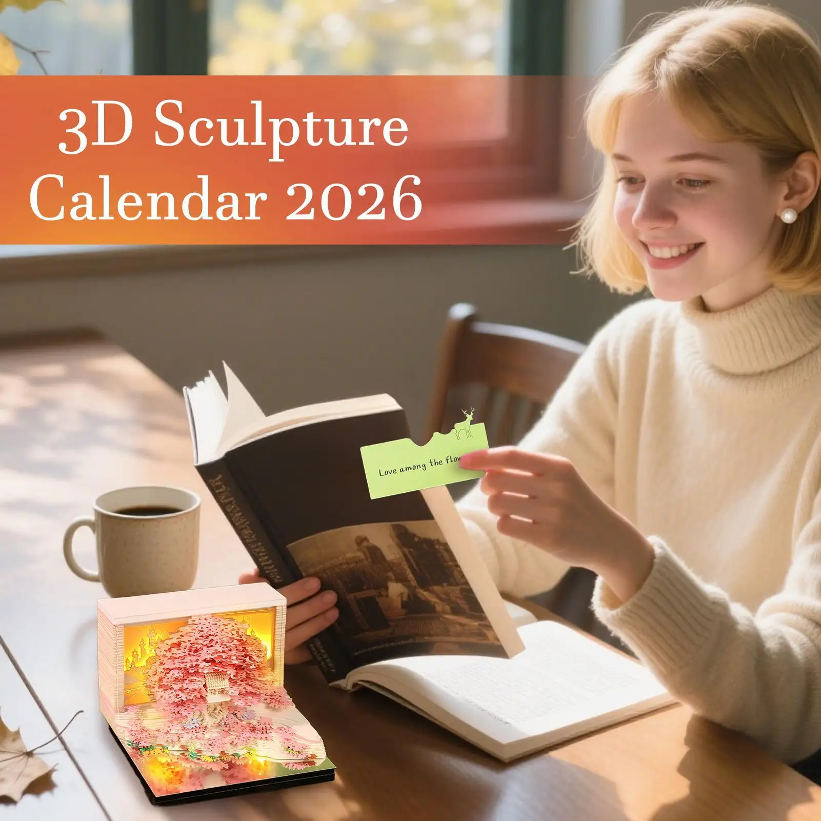 Time Piece Calendar 2026 3D Sculpture Calendar 2026 Carving Flower Tree House Design Tear Away Art Notepad For Home Workout