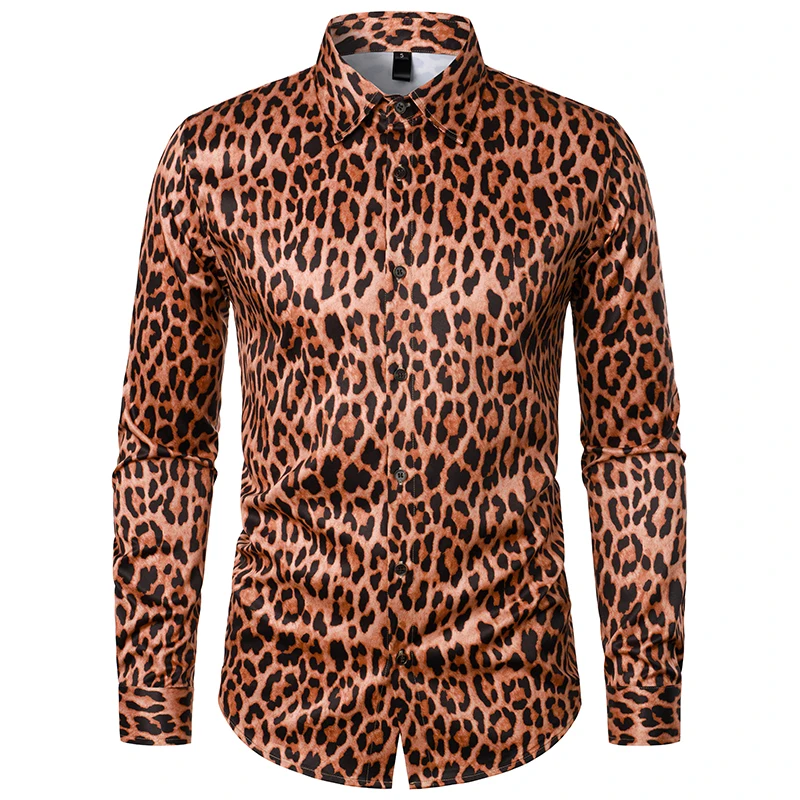 S-2XL! 2023 New Men's Shirt Leopard Disco Vintage Long Sleeve High