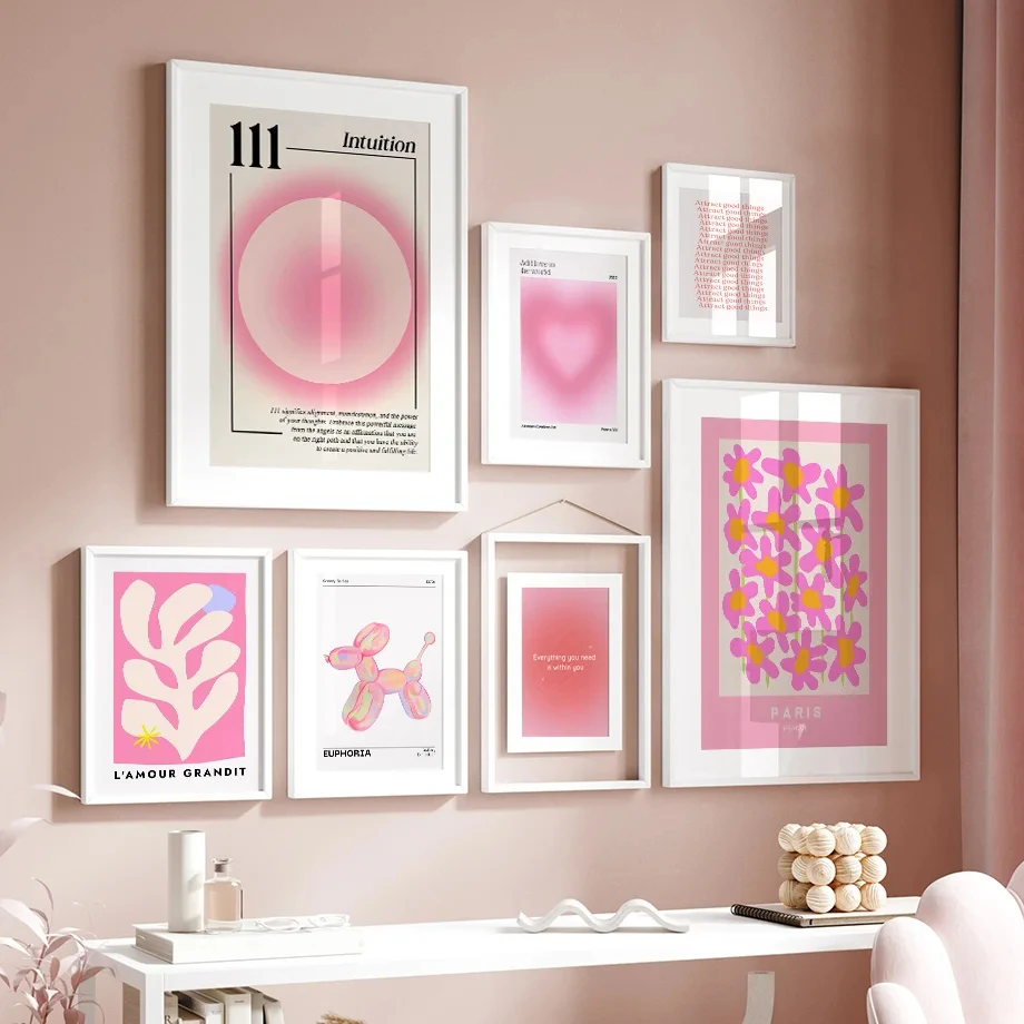 Pink Angel Number Floral Art Canvas Print - Gallery Wall Decor
