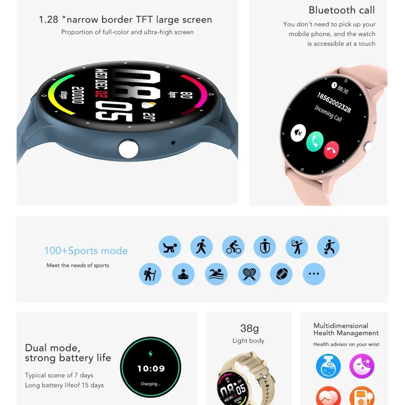 Montre Connectée KW19 Femme – Cardio, Tension, Sommeil – Boîtier 44mm, Silicone Noir