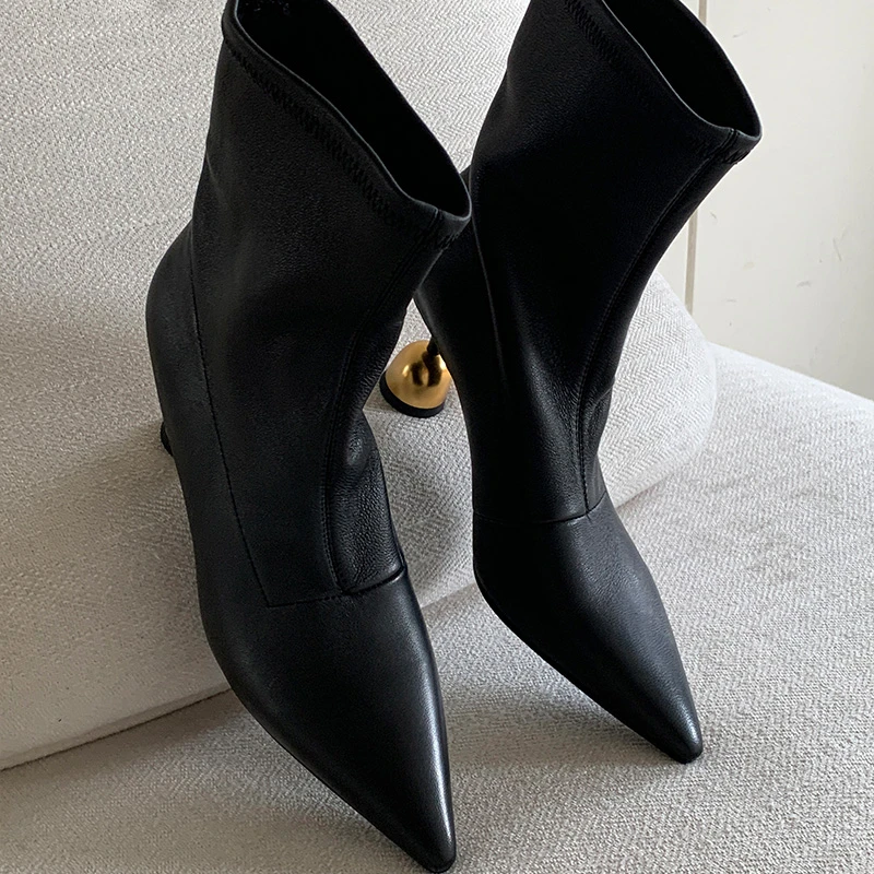 Aphixta Woman Ankle Boots Strange Style Heel Black Modern Boot Pointed Toe 6.5cm High Heels Soft Leather Woman 2025 Trend Shoes
