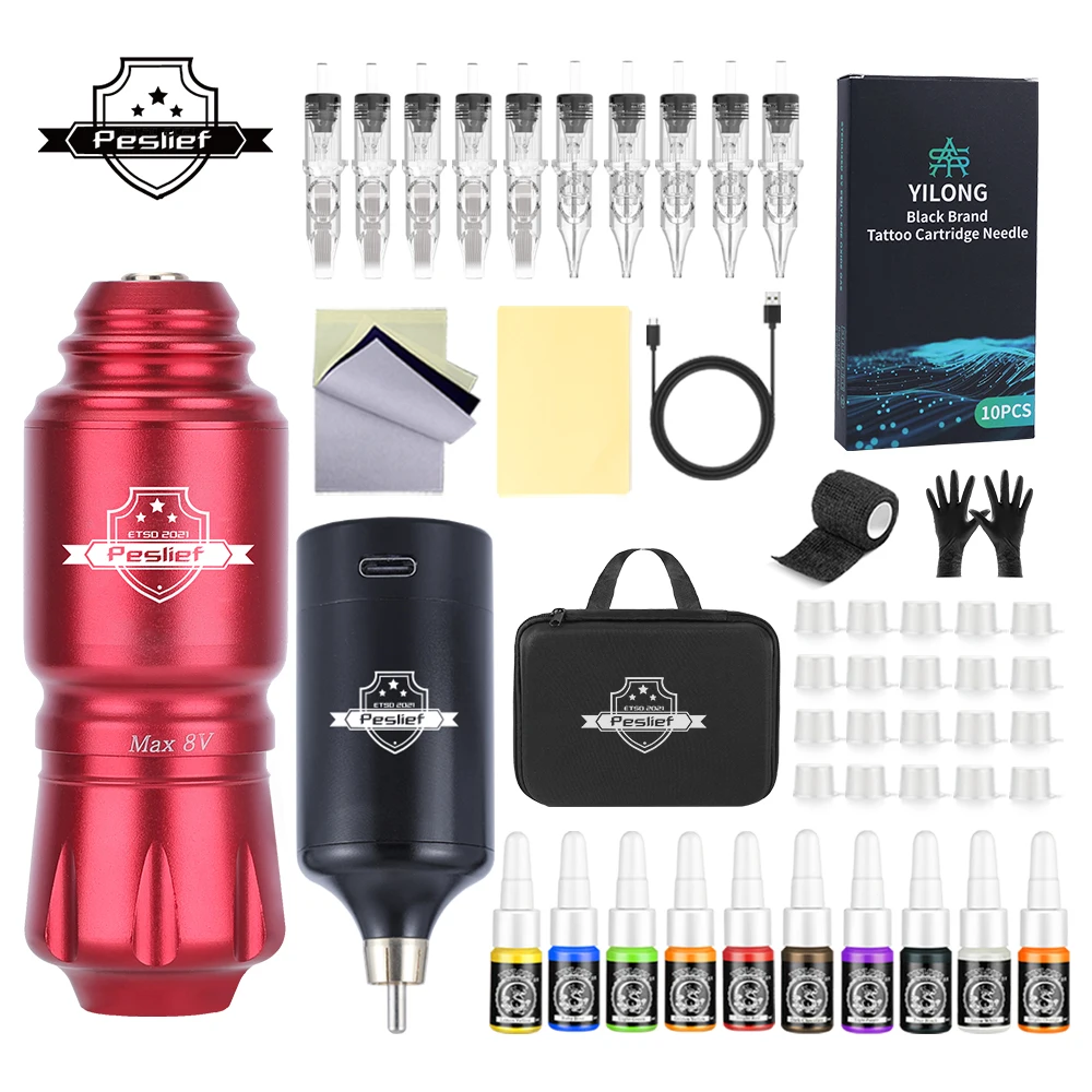 Rotary Wireless Tattoo Machine Kit Complete Tattoo Set with 10PCS Cartridge Needle Permanent Makeup Tool for Tattoo Artist 2