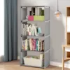 4-Layer Bookcase Ladder Book Storage Grey Wall Shelf Book Rack Durable Display Stand