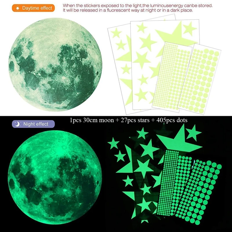 435pcs/set Luminous Moon Stars Dots Wall Sticker Kids Room Bedroom Living Room Home Decoration Decals Glow In The Dark Stickers