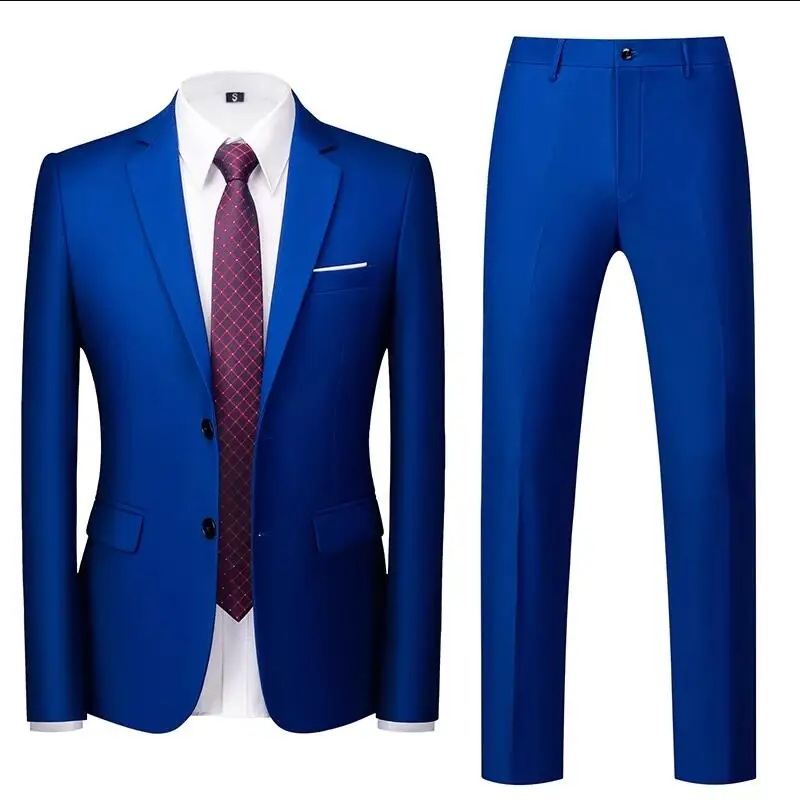 Mens Suit (Blazer and Pant) Men Formal Business Banquet Groom Wedding Suit 2Piece Large Size 6XL Pure Color Male Slim Fit Tuxedo Dress Set