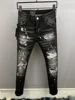 ICON BRAND D2 Men Jeans Denim Pants Hole Slim Pencil Trousers Metal Buttons Party Classics Fashionable Black DSQ2 JENAS 1