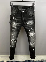 ICON BRAND D2 Men Jeans Denim Pants Hole Slim Pencil Trousers Metal Buttons Party Classics Fashionable Black DSQ2 JENAS 1