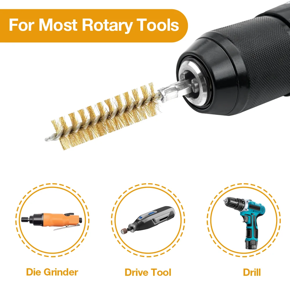 6Pcs Copper WireTube Cleaning Brush Set 1/4" Hex Bar Twisted Wire Hole Brush for Power Drill Impact Driver(8/10/12/15/17/19 mm)
