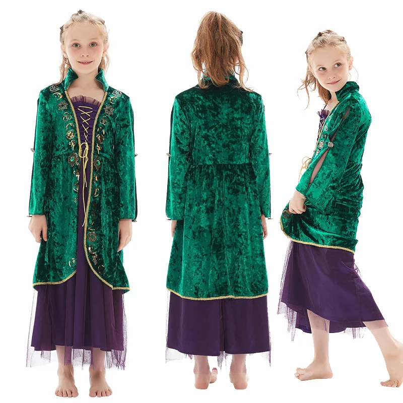 

Children Pocus Winifred Sanderson Cosplay Costume Dress Kids Role Play Green Skirts Outfits Halloween Carnival Suit For Girls