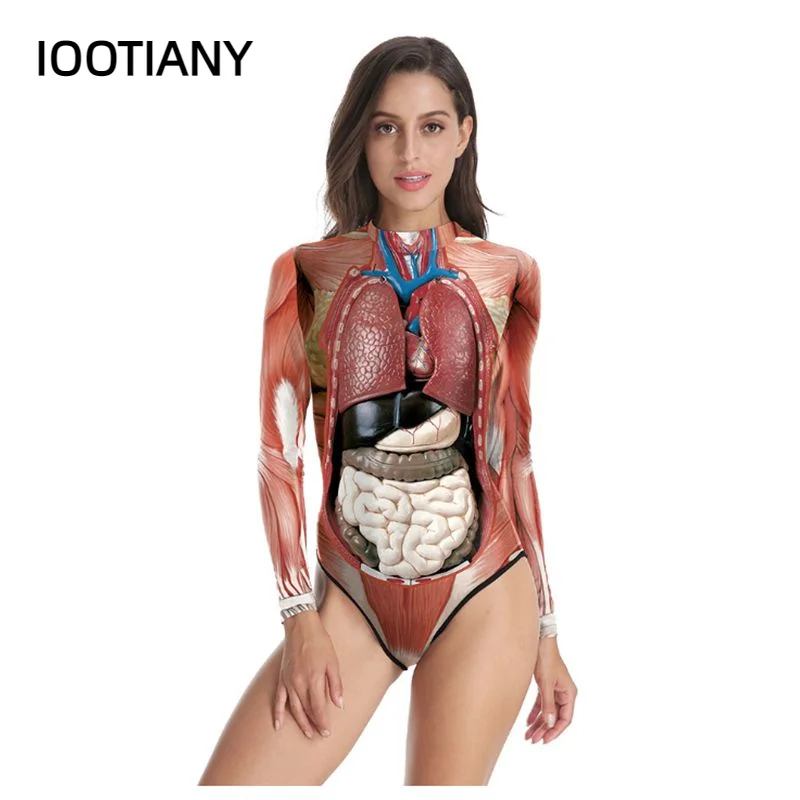 IOOTIANY Halloween 3D Party Muscle Printed Jumpsuit Elastic Human Anatomy Body Bodysuit Cosplay Costume Catsuit Economics halloween costumes