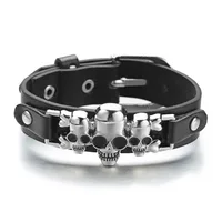 Cool Skeleton Skull Bracelets Rock Leather Belt Buckle for Women Men Unisex Punk Gothic Charm Bracelets & Bangles  Jewelry S416