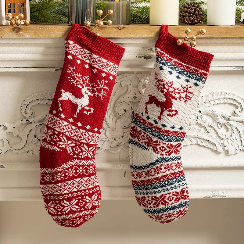 Knitted Christmas Socks Christmas Decoration Christmas Gift Bag Knitted Red Socks Pendant Decoration