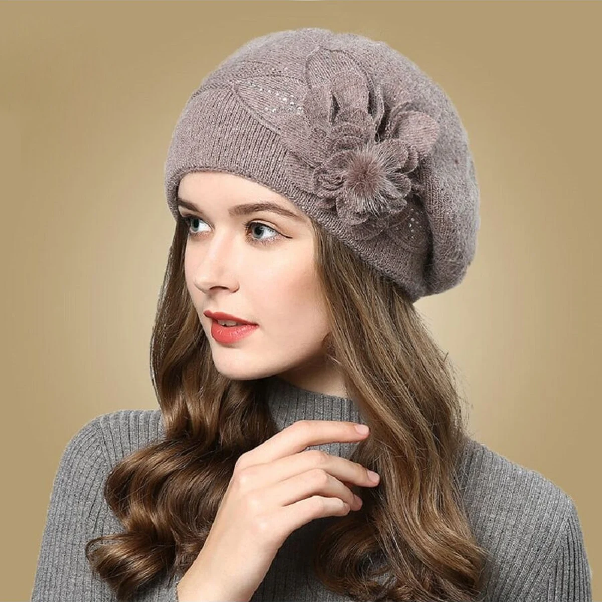 Autumn and Winter Korean Edition Fashion Versatile Rabbit Hair Knitted Wool Hat for Women Thickened and Plushed Warm Ear Protect 2