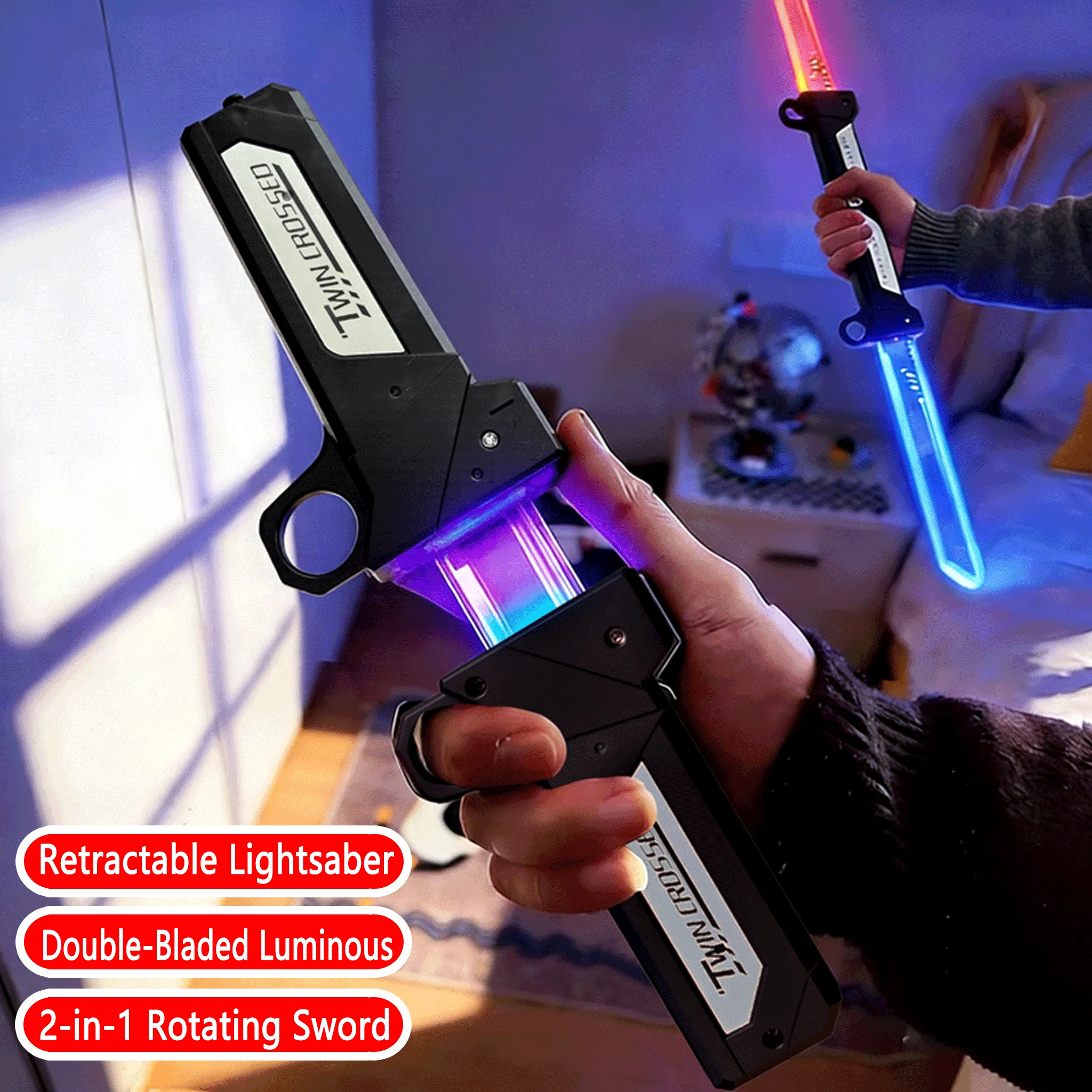 Nouveau jouet épée laser, épée lumineuse, jeux pour enfants et adultes, jouet lumineux à double lame LED pour garçons, enfants, cosplay interactif