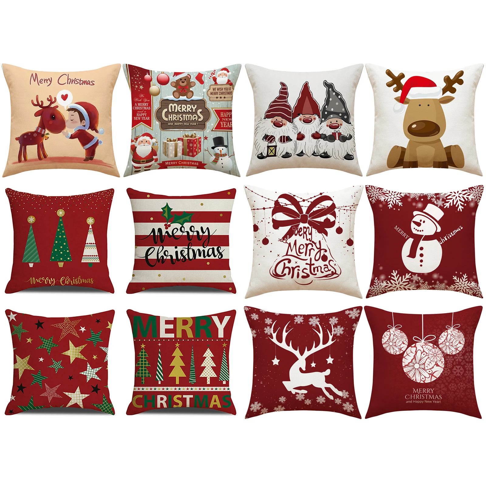 

2024 New Years Christmas Pillow Covers 4Pcs Cushion Covers 45x45cm Winter Holiday Pillow Cases for Sofa Couch Bed Pillowcase