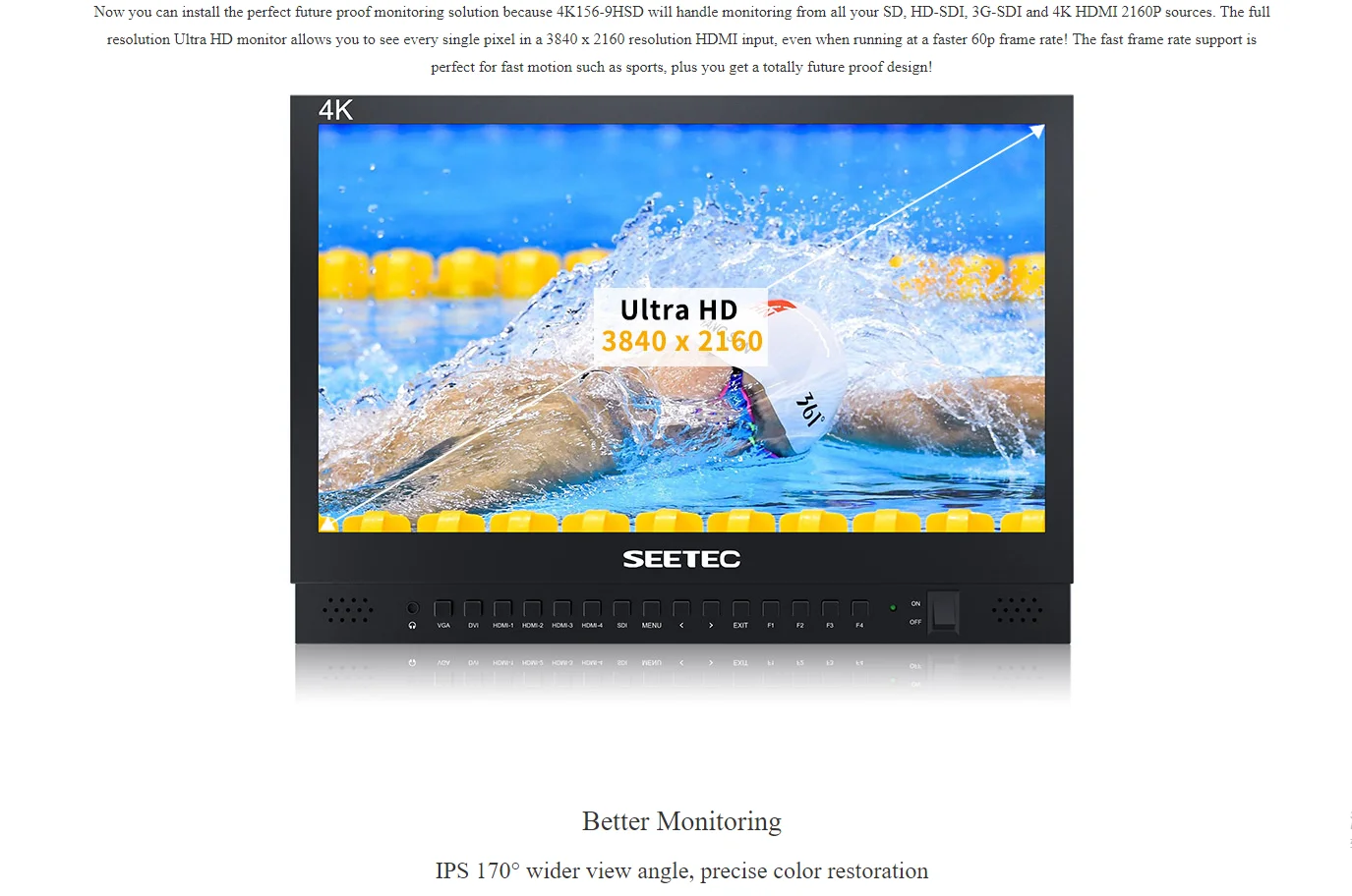 4K156-9HSD 15.6" 4K Broadcast Monitor with IPS UHD 3840x2160 4xHD Quad Split Dis