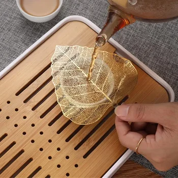 304 Stainless Steel Tea Filter Tea Leakage Net, Hollow Out Leave Shape, KungFu Infuser, Tea Strainer, Ceremony Accessories, 2Pcs