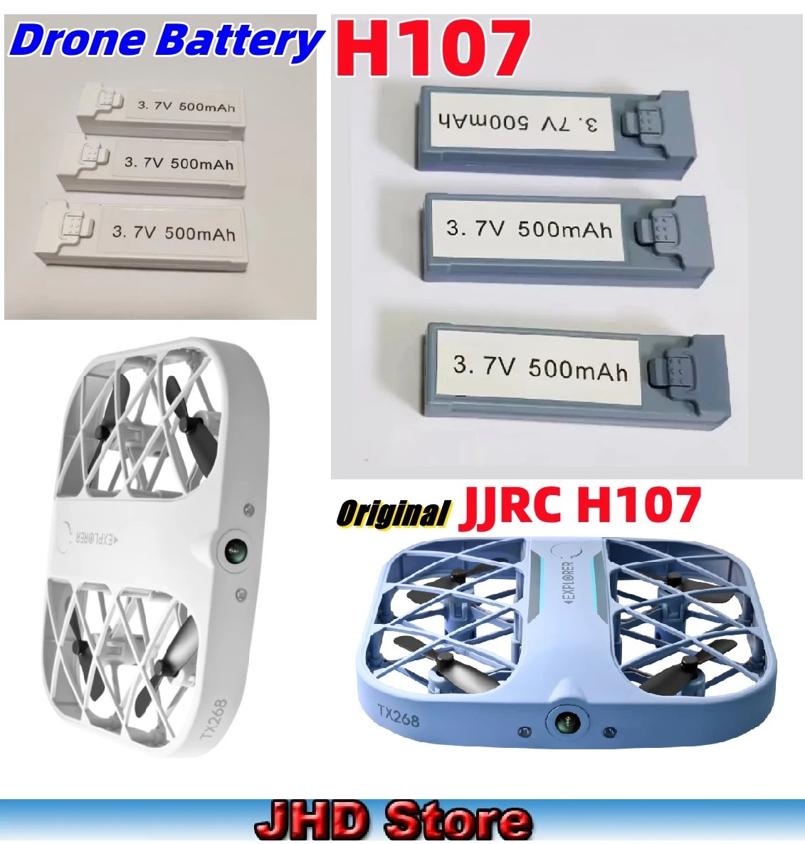 Lot de 6 à 20 batteries H107 pour drone, blanc/rose/gris