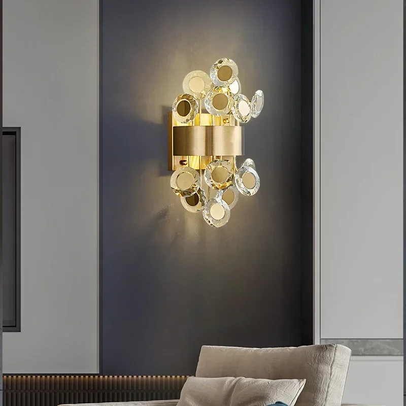 New modern wall sconce lighting for bedroom brushed gold crystal wall lamps home decoration led cristal light fixtures