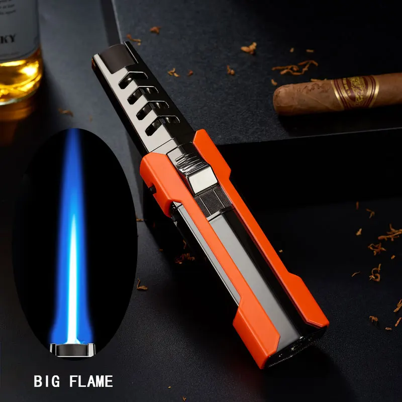 

New Butane Gas Windproof Cigar Lighter Torch Jet Metal Cigarette Lighter Spray Gun Blue Straight Flame Powerful Accessories